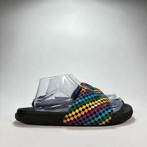 Vans Range Black Rainbow Checkerboard Slide-On Slides Sandals Womens Size 10